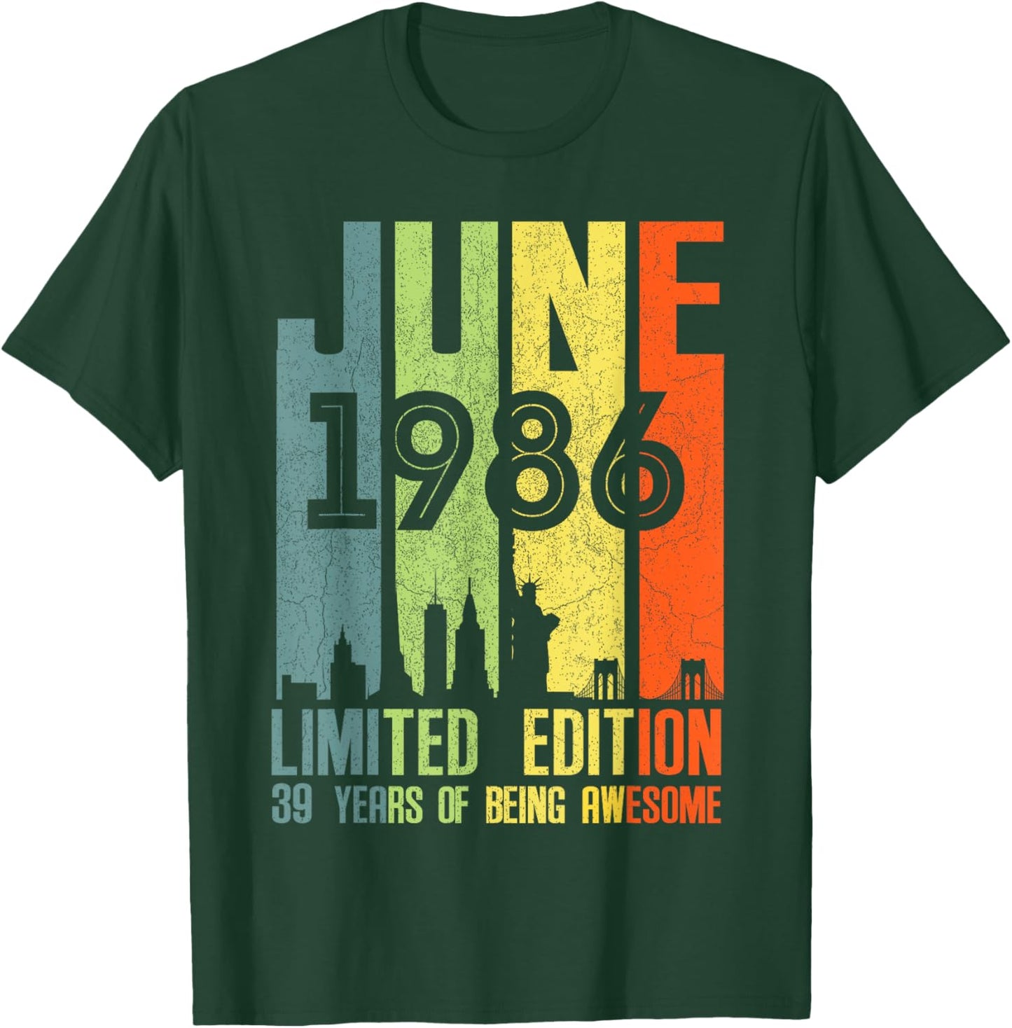 June 1986 39 Birthday 39 Year Old 1986 Birthday Vintage T-Shirt - T-Shirt | Forest
