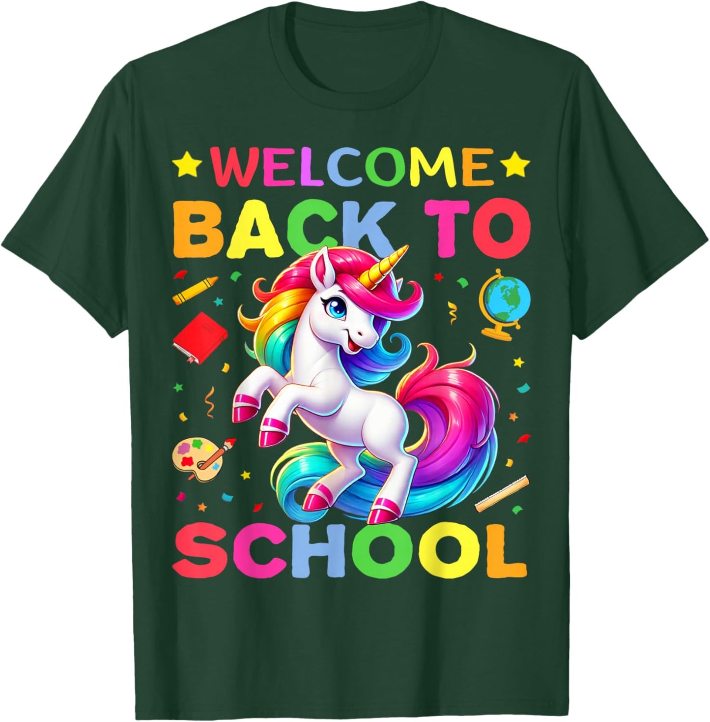 Retro Welcome Back to School Teacher Boys Girls Unicorn T-Shirt - T-Shirt | Forest