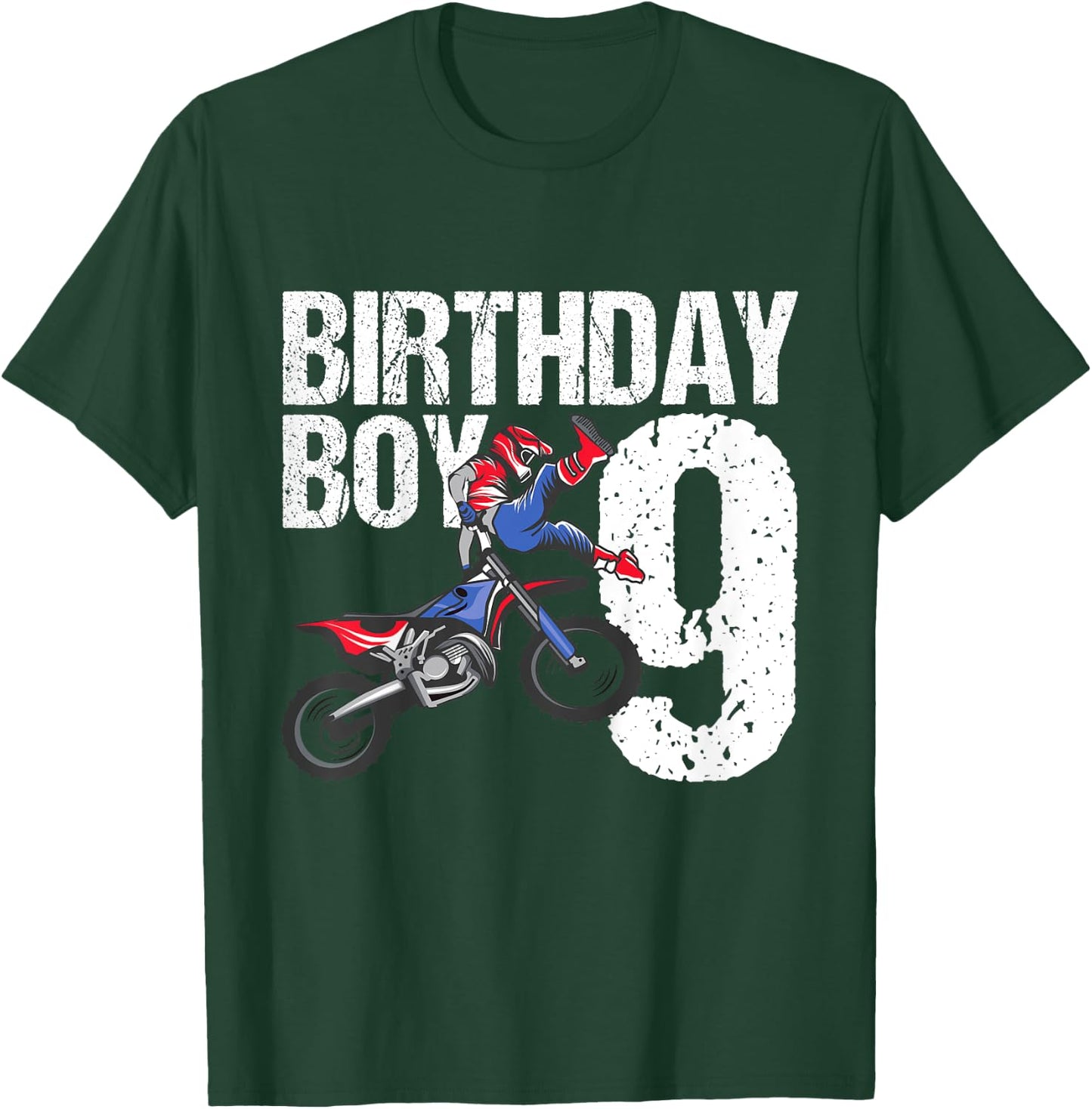 9 Year Old Dirt Bike Birthday Party Motocross MX 9th Gift T-Shirt - T-Shirt | Forest