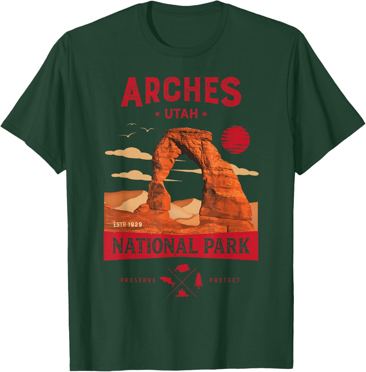Arches National Park Delicate Arch Vintage Utah Retro Hiking T-Shirt - T-Shirt | Forest