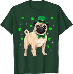 Irish Shamrock Leprechaun Hat Pug Dogs St Patrick's Day T-Shirt - T-Shirt | Forest