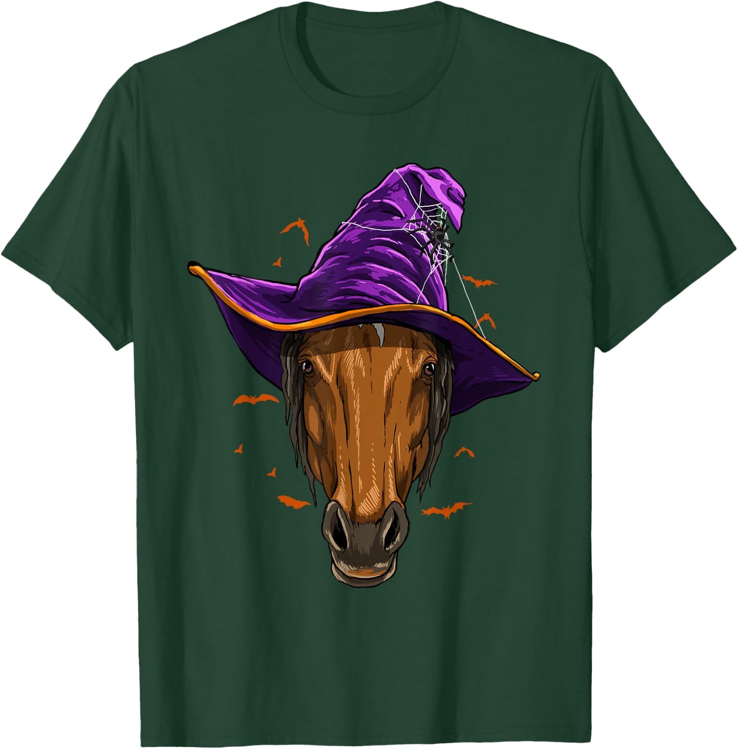 Horse Witch Hat Funny Halloween Horse Lover Whisperer T-Shirt - T-Shirt | Forest