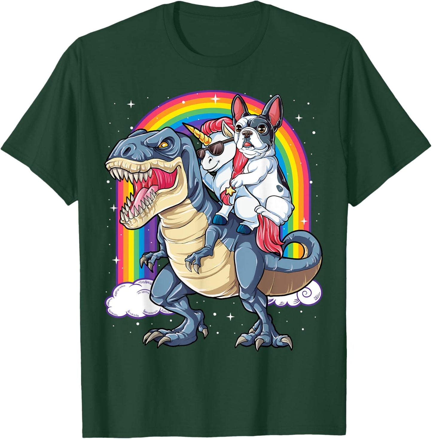 French Bulldog Unicorn Dinosaur T rex T shirt Girls Rainbow T-Shirt - T-Shirt | Forest