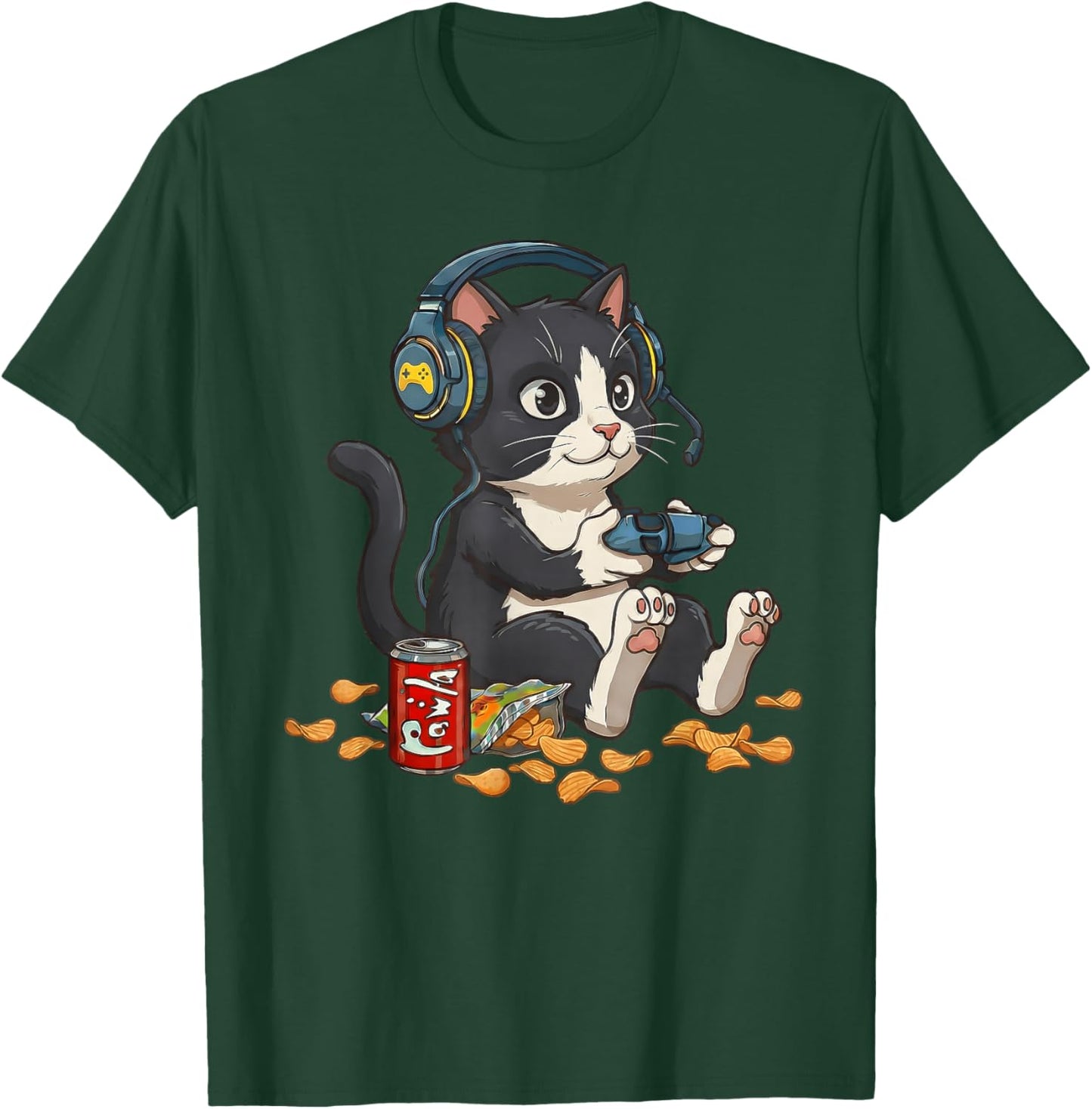 Tuxedo Cat Video Gamer Controller PC Console Gaming Nerd T-Shirt - T-Shirt | Forest