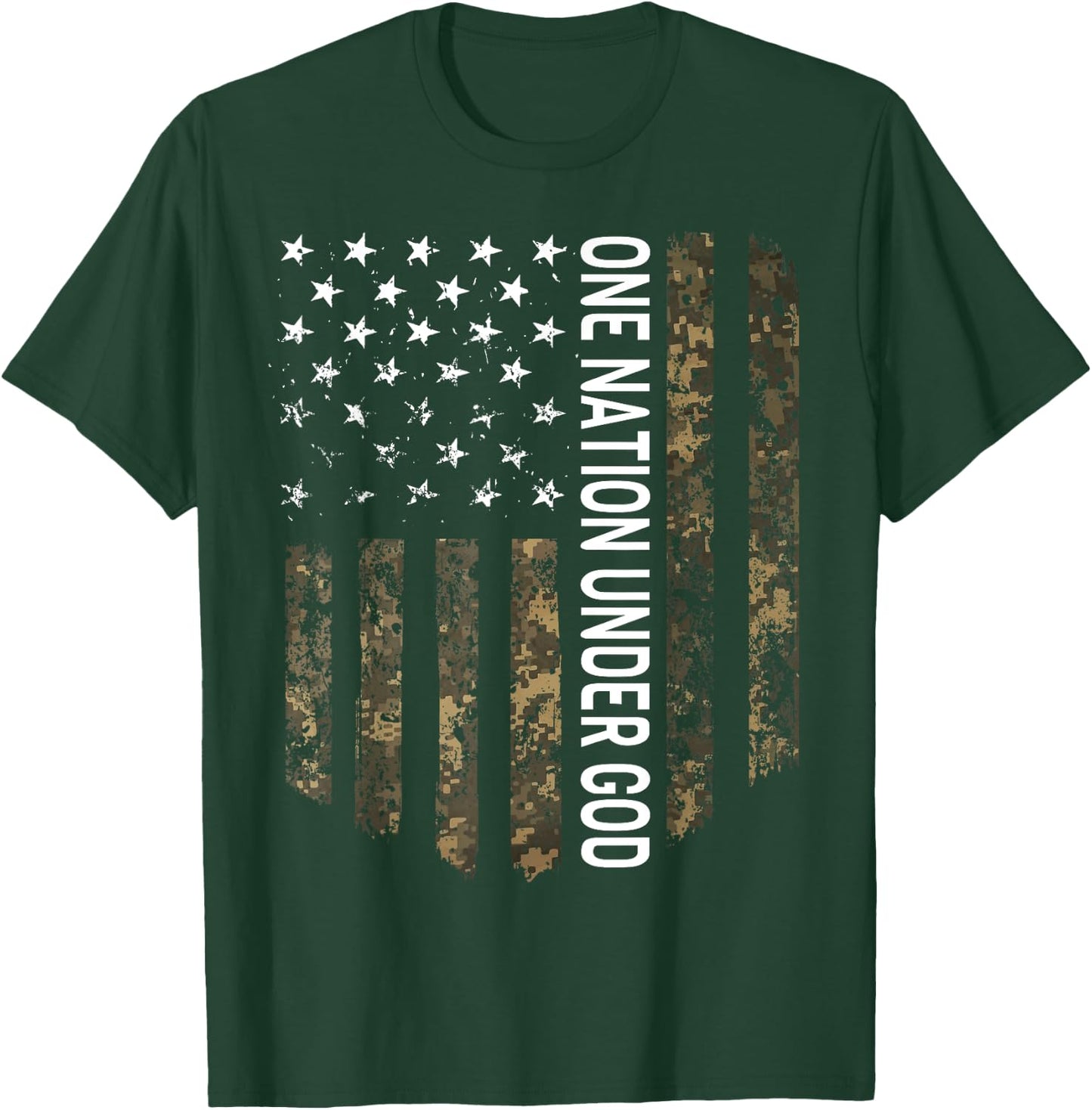 Patriotic American Flag Camo One Nation Under God USA Gift Women Men T-Shirt - T-Shirt | Forest