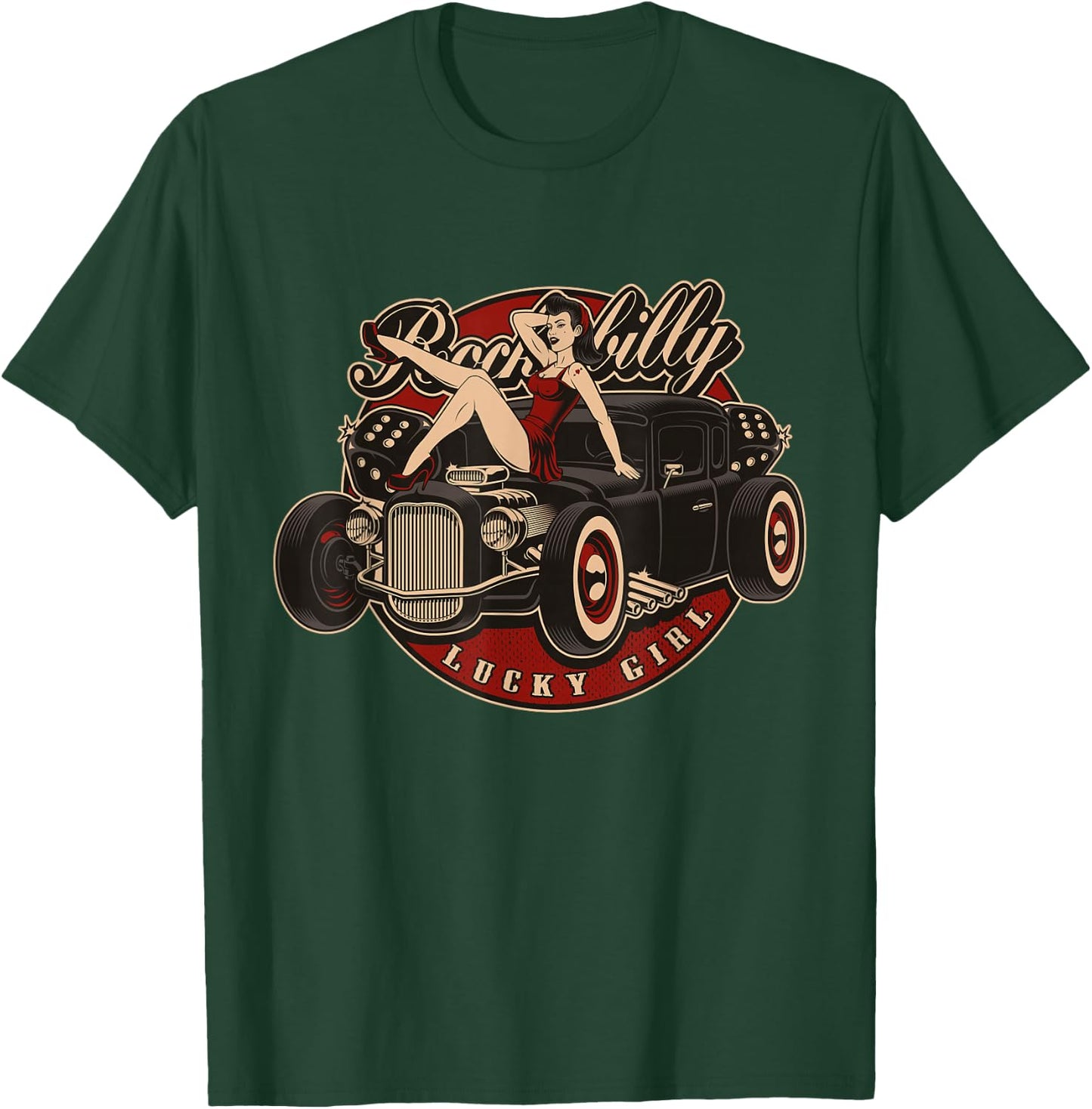Hot Rod Retro Vintage Vintage Car Rockabilly Lucky Girl T-Shirt - T-Shirt | Forest