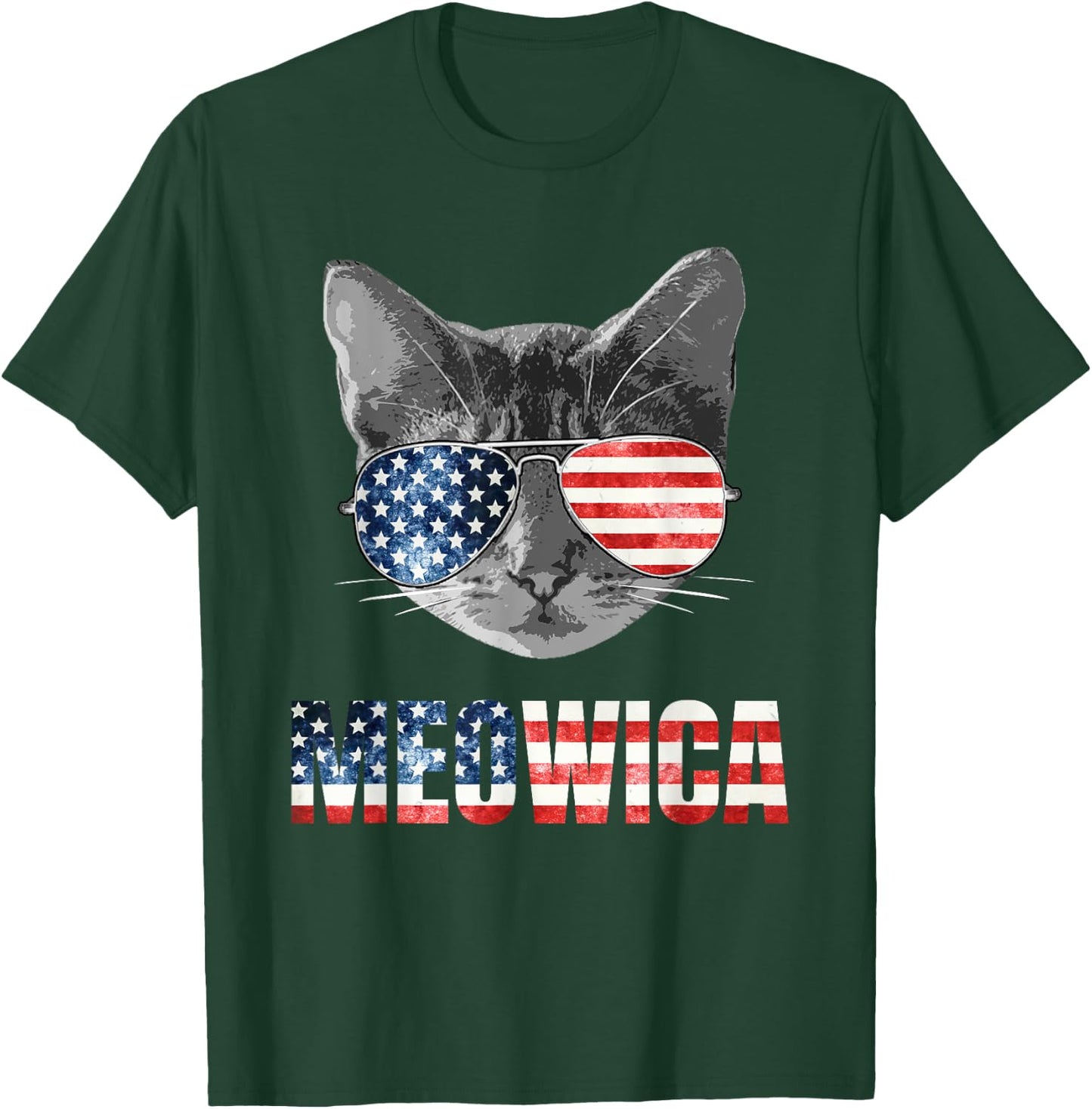 Meowica Funny Cat Patriotic USA Shirt American Flag T-Shirt - T-Shirt | Forest