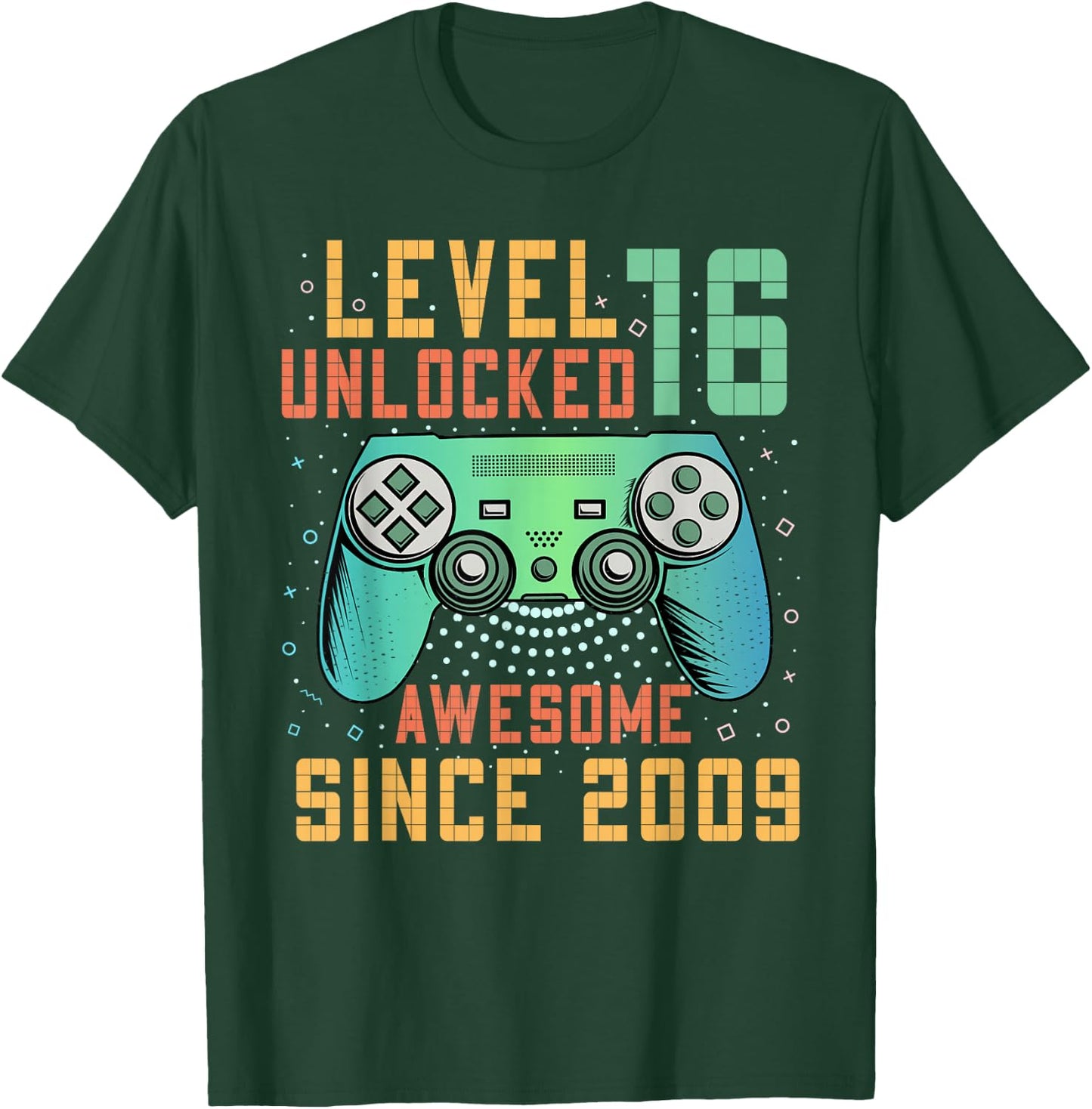 Awesome Since 2009 16 Birthday Boy Gamer Gifts Level 16 Unlocked 16th Birthday Black Kids Boys Gaming Retro Controller Design Classic Fit Short Sleeve T-Shirt - T-Shirt | Forest