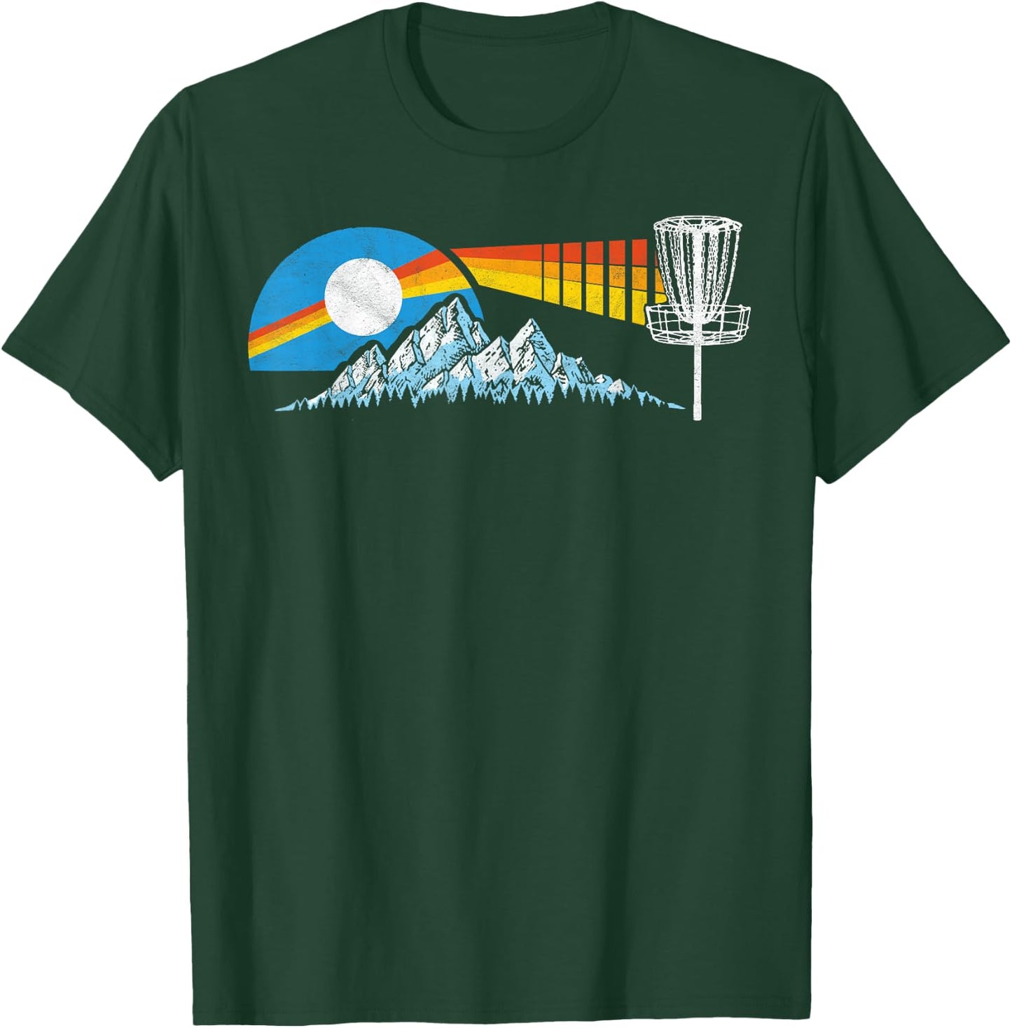 Disc Golf Distressed Mountains & Sun 80s Vintage T-Shirt - T-Shirt | Forest