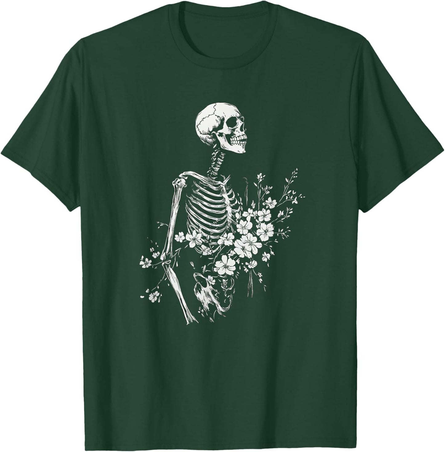 Floral Skeleton Gothic Occult Witchy Dark Creepy Design T-Shirt - T-Shirt | Forest