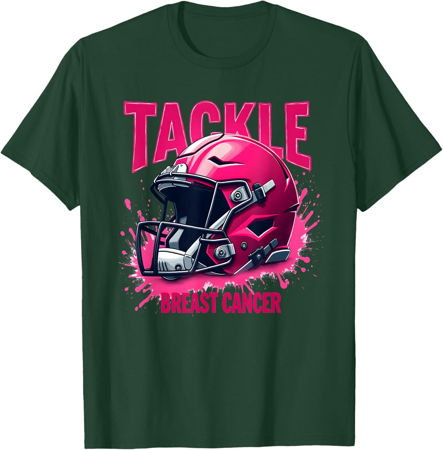 Pink Football Helmet Ribbon Tackle Breast Cancer Awareness T-Shirt - T-Shirt | Forest