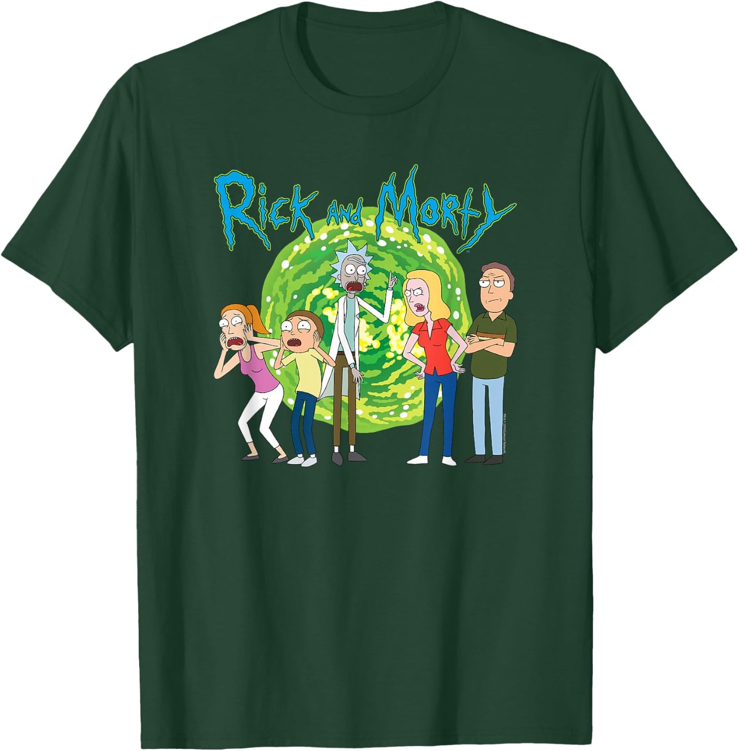 Rick & Morty Family Group Portal with Logo Small T-Shirt - T-Shirt | Forest