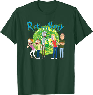 Rick & Morty Family Group Portal with Logo Small T-Shirt - T-Shirt | Forest