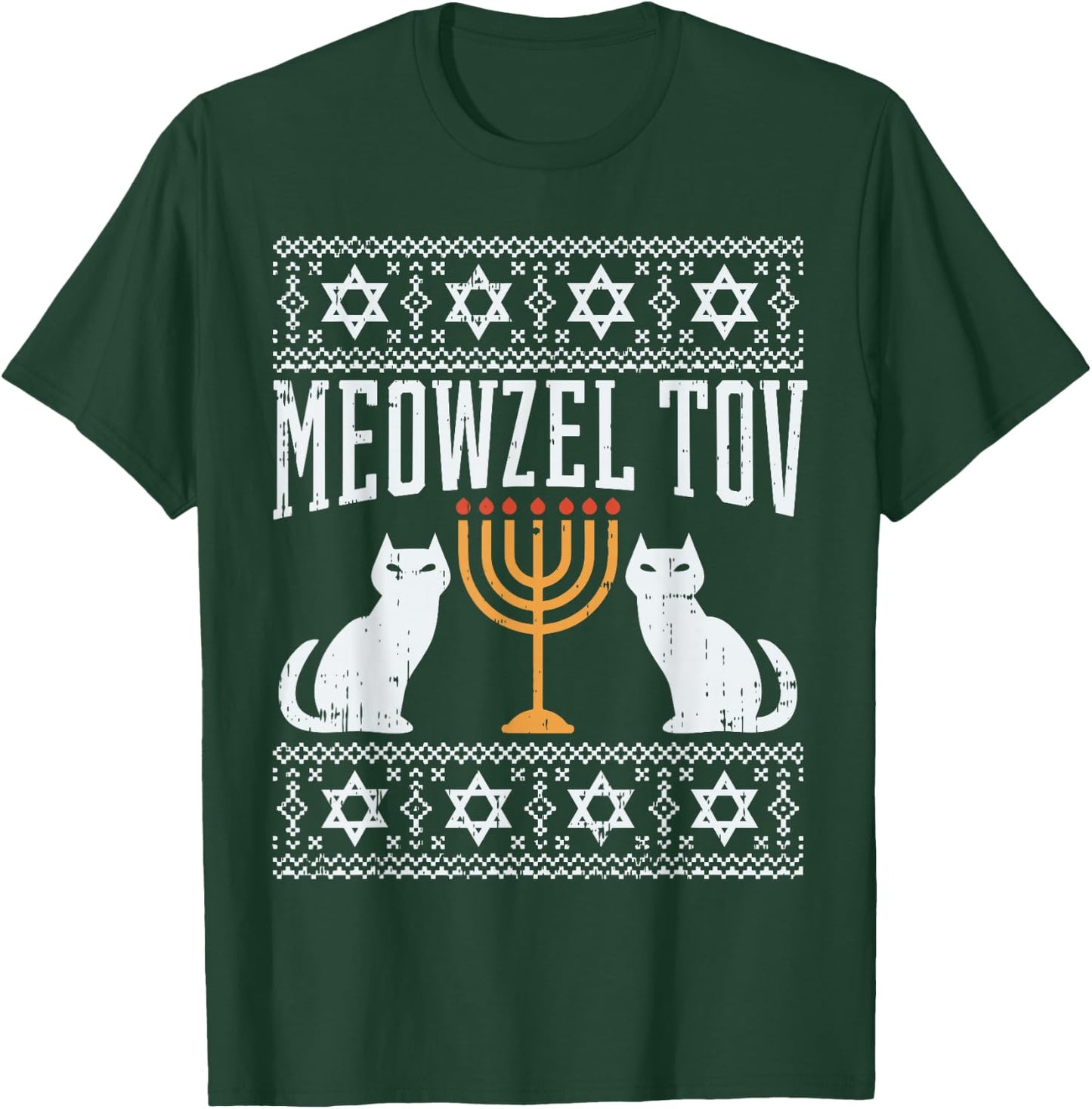Meowzel Tov Chanukah Jewish Cat Owner Ugly Hanukkah Gift T-Shirt - T-Shirt | Forest