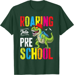 Roaring Into Preschool Dinosaur Teacher Pre K Back To School Men Women Girls Kids T-Shirt - T-Shirt | Forest