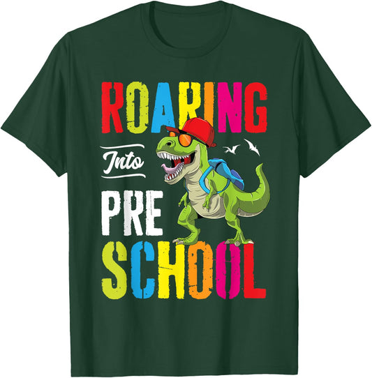 Roaring Into Preschool Dinosaur Teacher Pre K Back To School Men Women Girls Kids T-Shirt - T-Shirt | Forest