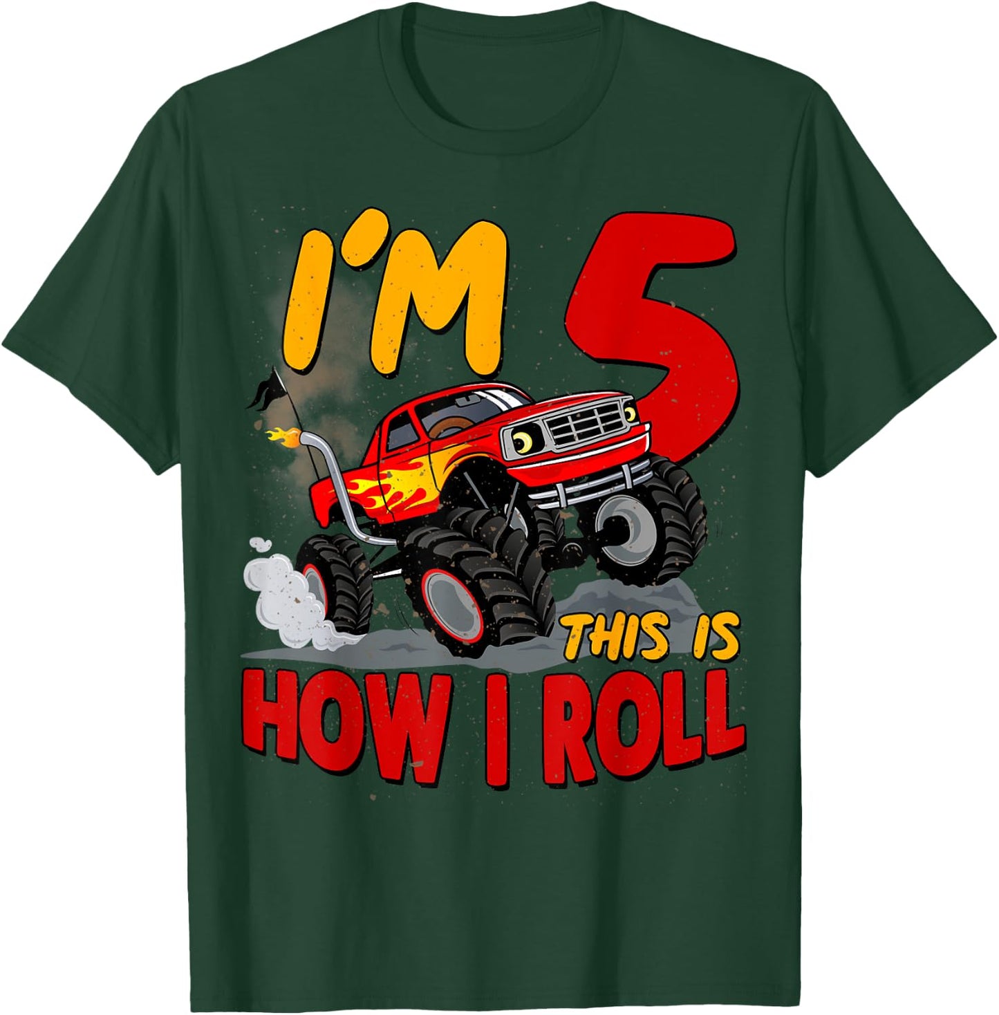 5th Birtdhay T Shirt Monster Truck 5 Years Old Boy Gift T-Shirt - T-Shirt | Forest