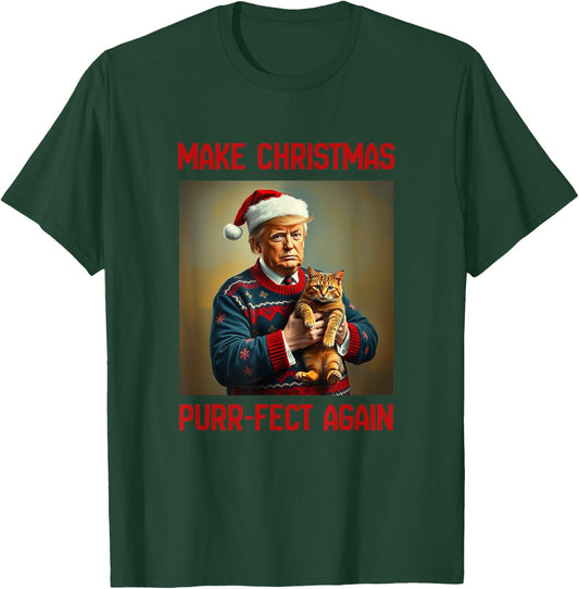Funny Trump Make Christmas Purr-fect Again Cat Lover T-Shirt - T-Shirt | Forest
