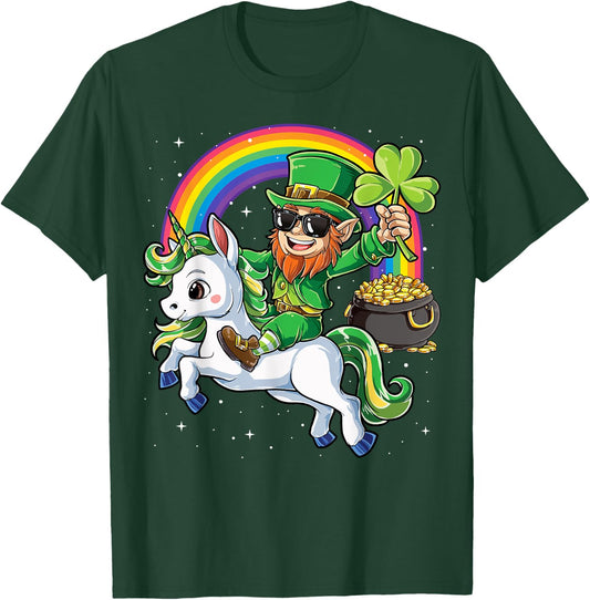 Unicorn St Patricks Day Girls Women Leprechaun Shamrock T-Shirt - T-Shirt | Forest