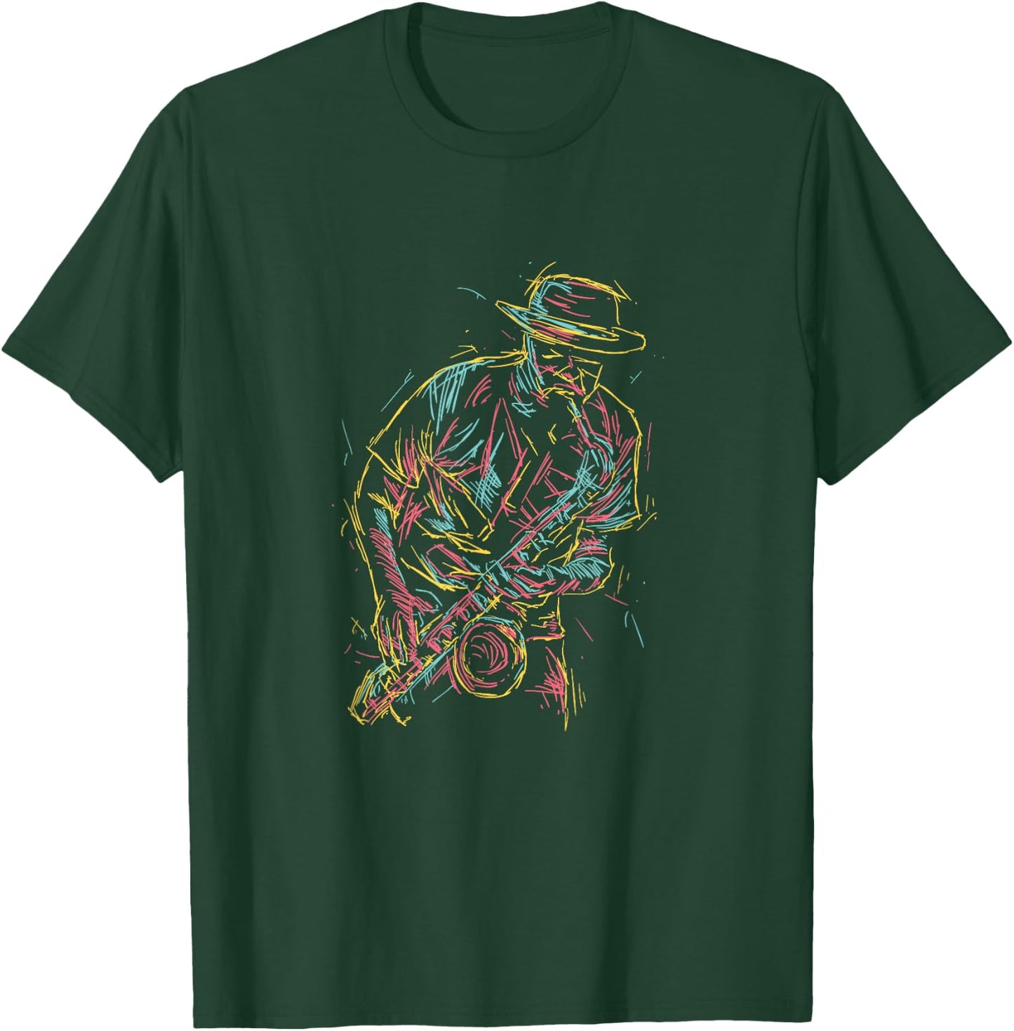 Jazz Saxophone Player Colourful Abstract Art Sax Musician Fan T-Shirt - T-Shirt | Forest