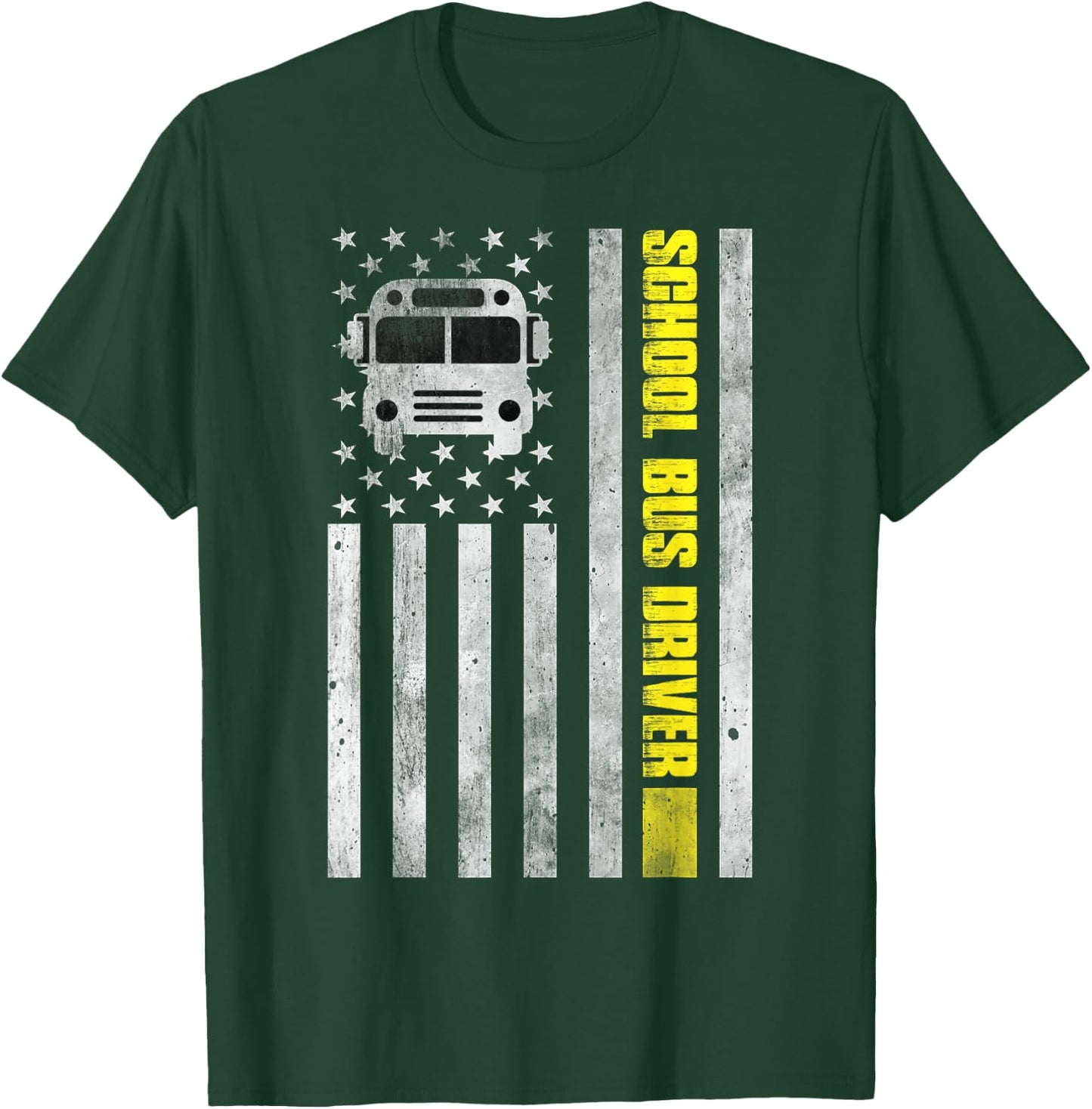 School Bus Driver American Flag Design - School Bus Driver T-Shirt - T-Shirt | Forest