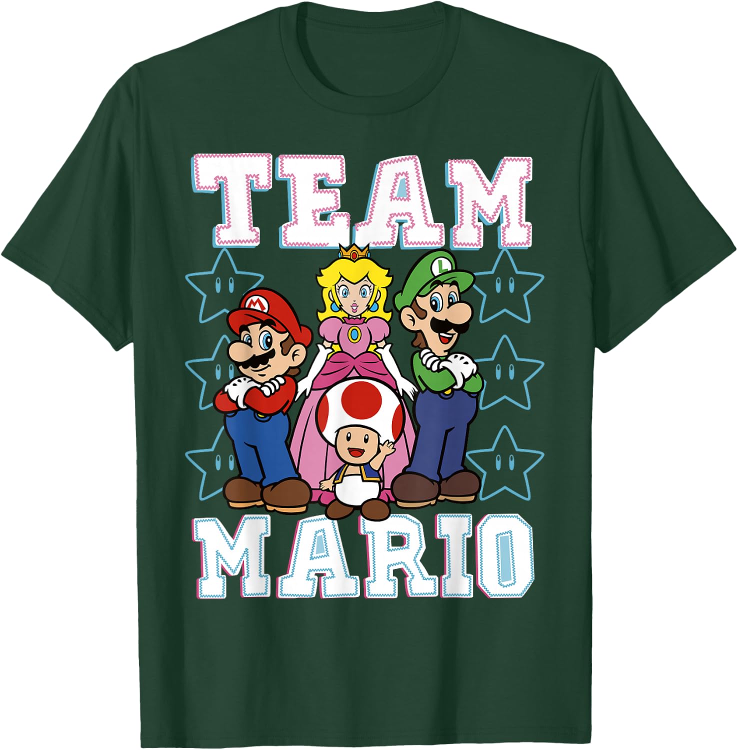 Super Mario Team Mario Group Shot Star Background Poster T-Shirt - T-Shirt | Forest