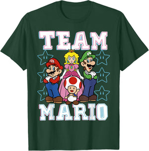 Super Mario Team Mario Group Shot Star Background Poster T-Shirt - T-Shirt | Forest