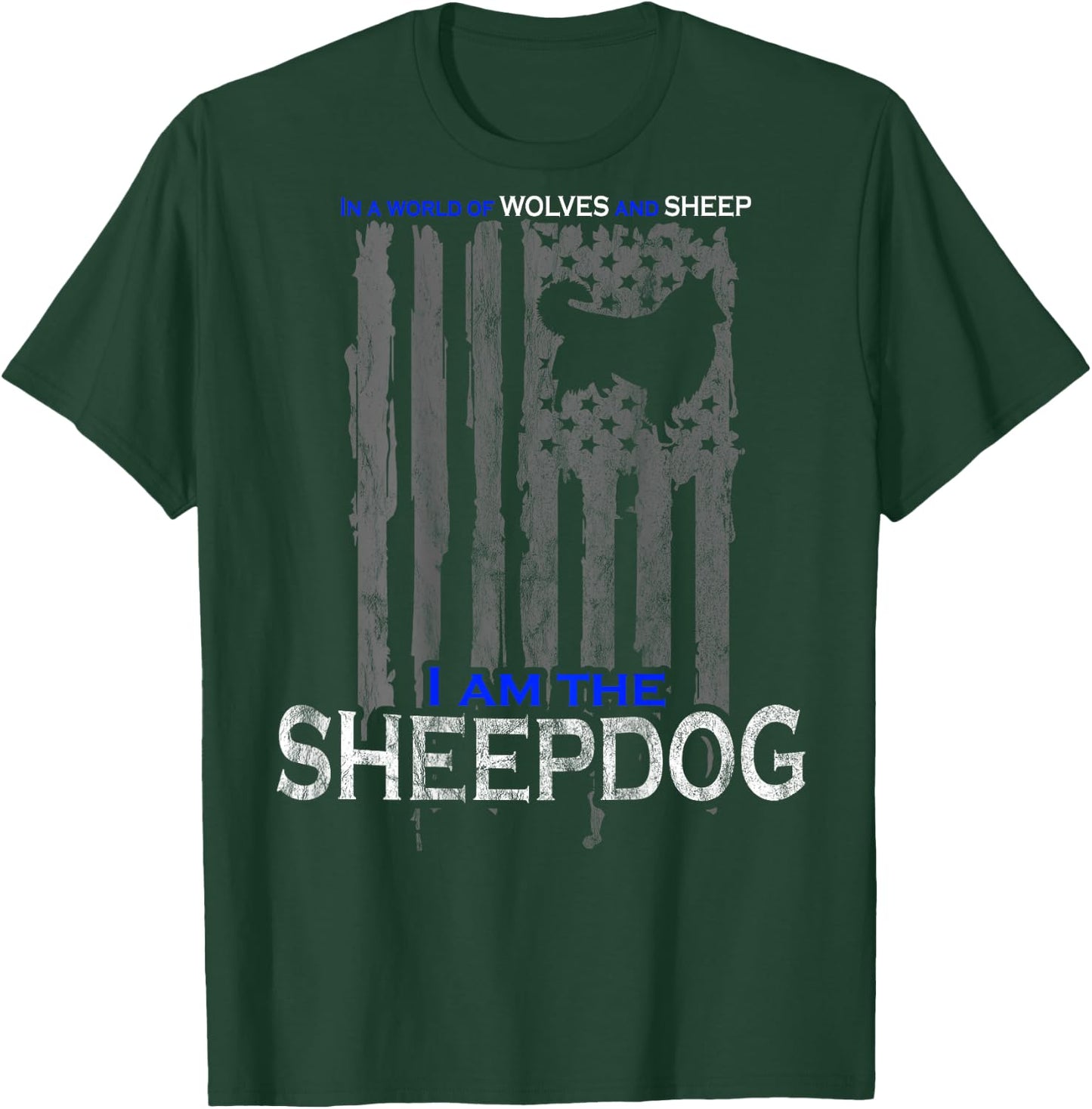 Patriotic Sheepdog, Wolves, and Sheep American Flag Women Men T-Shirt - T-Shirt | Forest