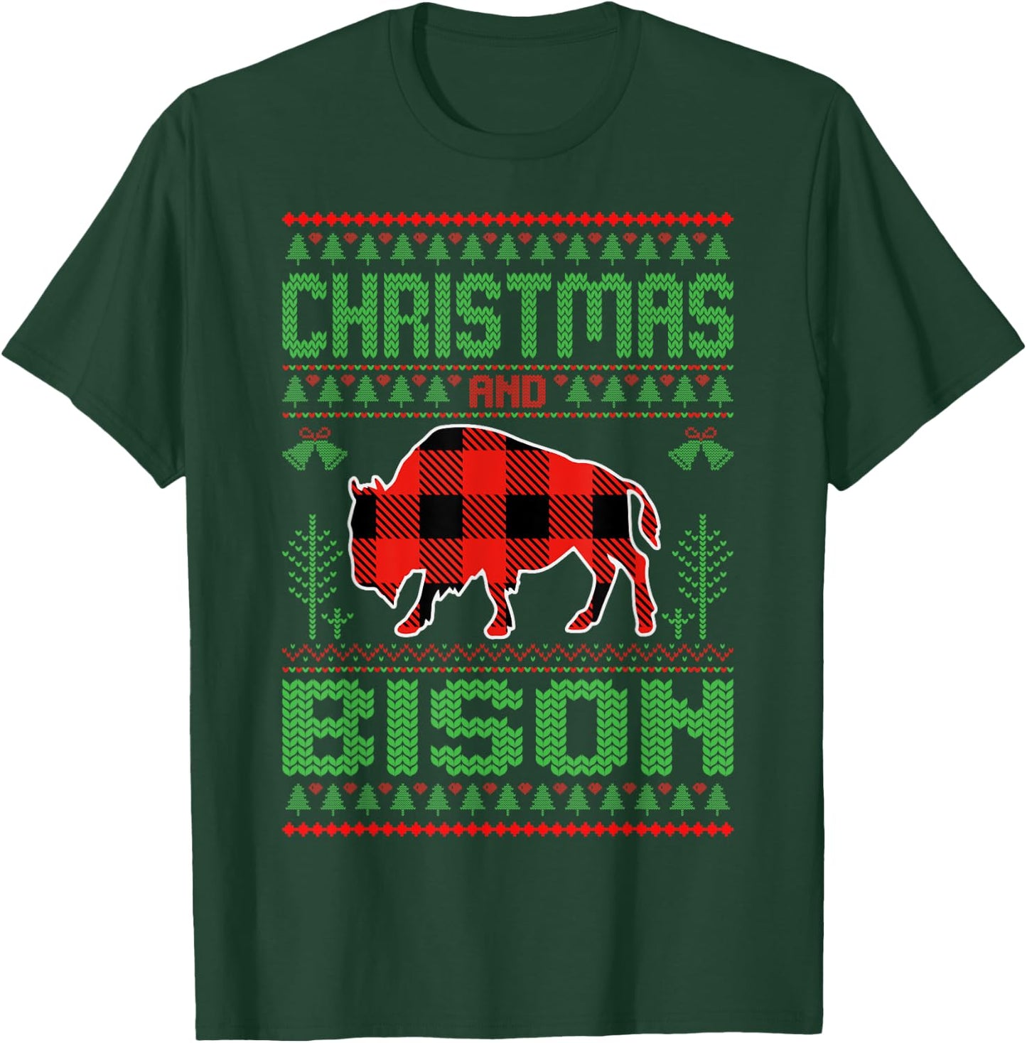 Christmas And Bison Xmas Holidays Ugly Christmas Bison T-Shirt - T-Shirt | Forest