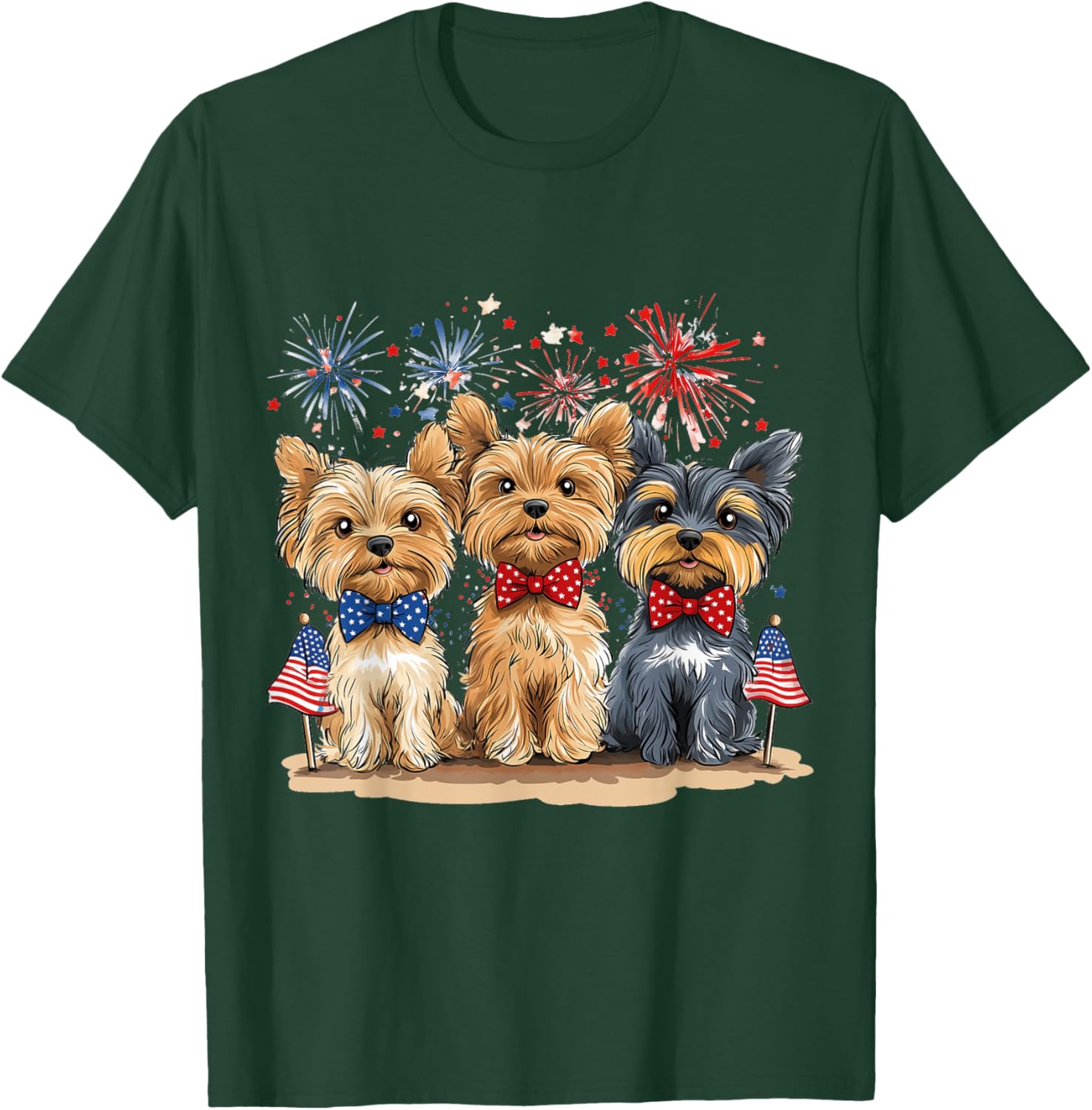 Happy 4th Of July Yorkshire Terrier Cute Dogs American Flag T-Shirt - T-Shirt | Forest