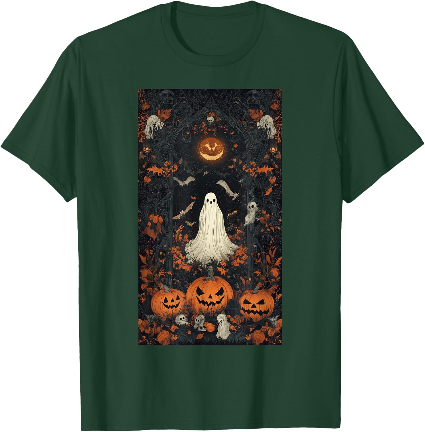 Halloween Ghost Spooky Bats Pumpkin Witch Night T-Shirt - T-Shirt | Forest