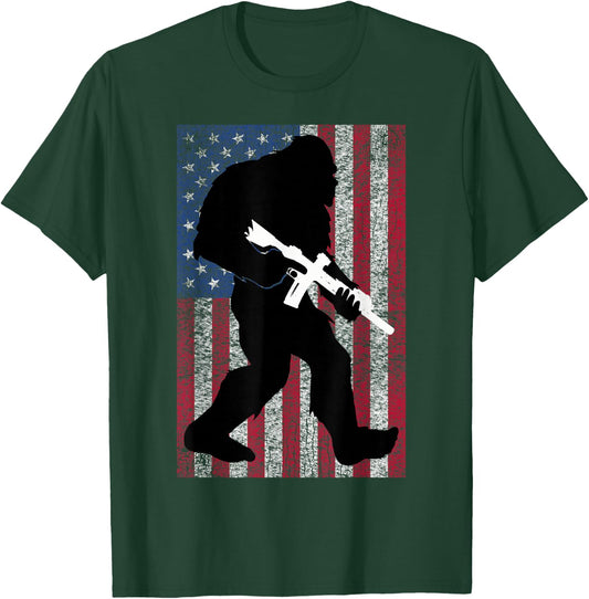 Bigfoot 2nd Amendment Right to Bear Arms Gift Gun Owner T-Shirt - T-Shirt | Forest