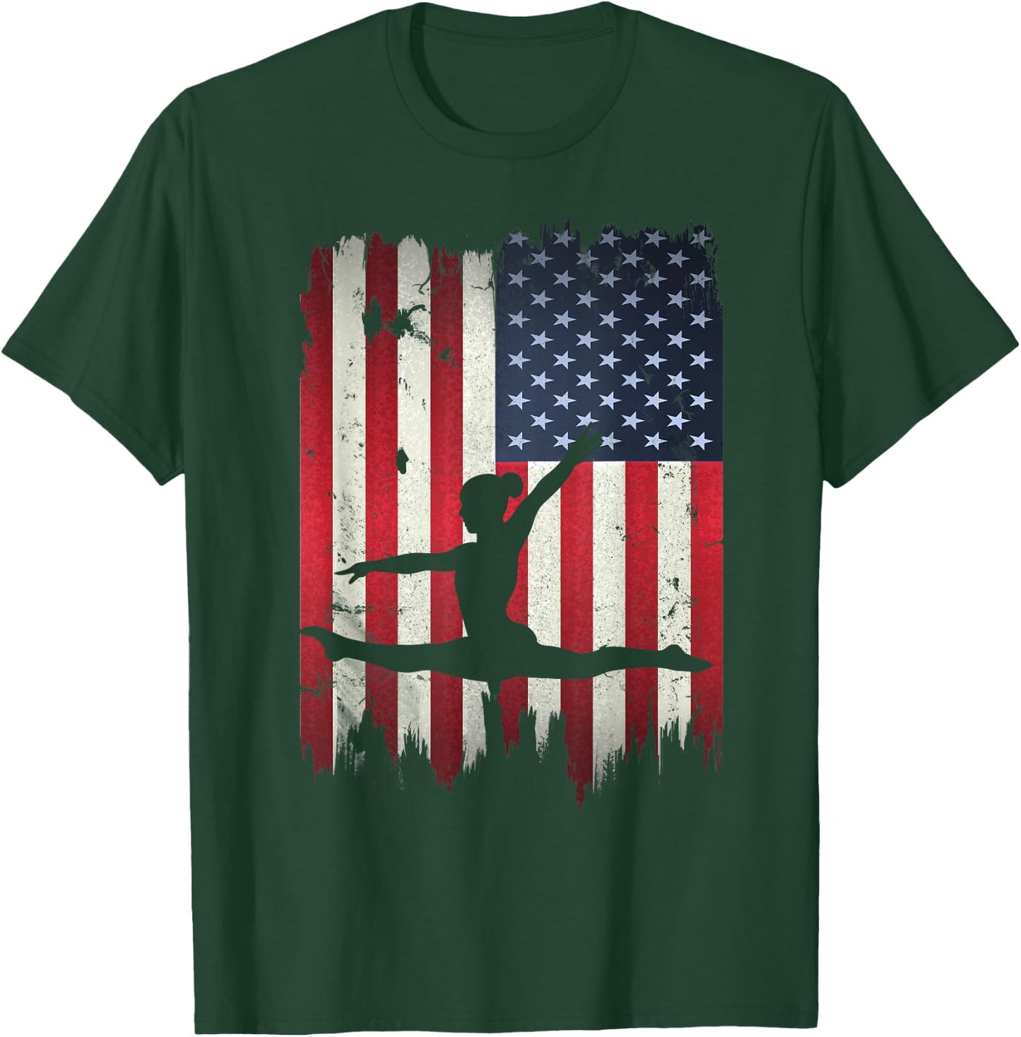 Gymnastics USA American Flag 4th of July Gymnast Patriotic T-Shirt - T-Shirt | Forest