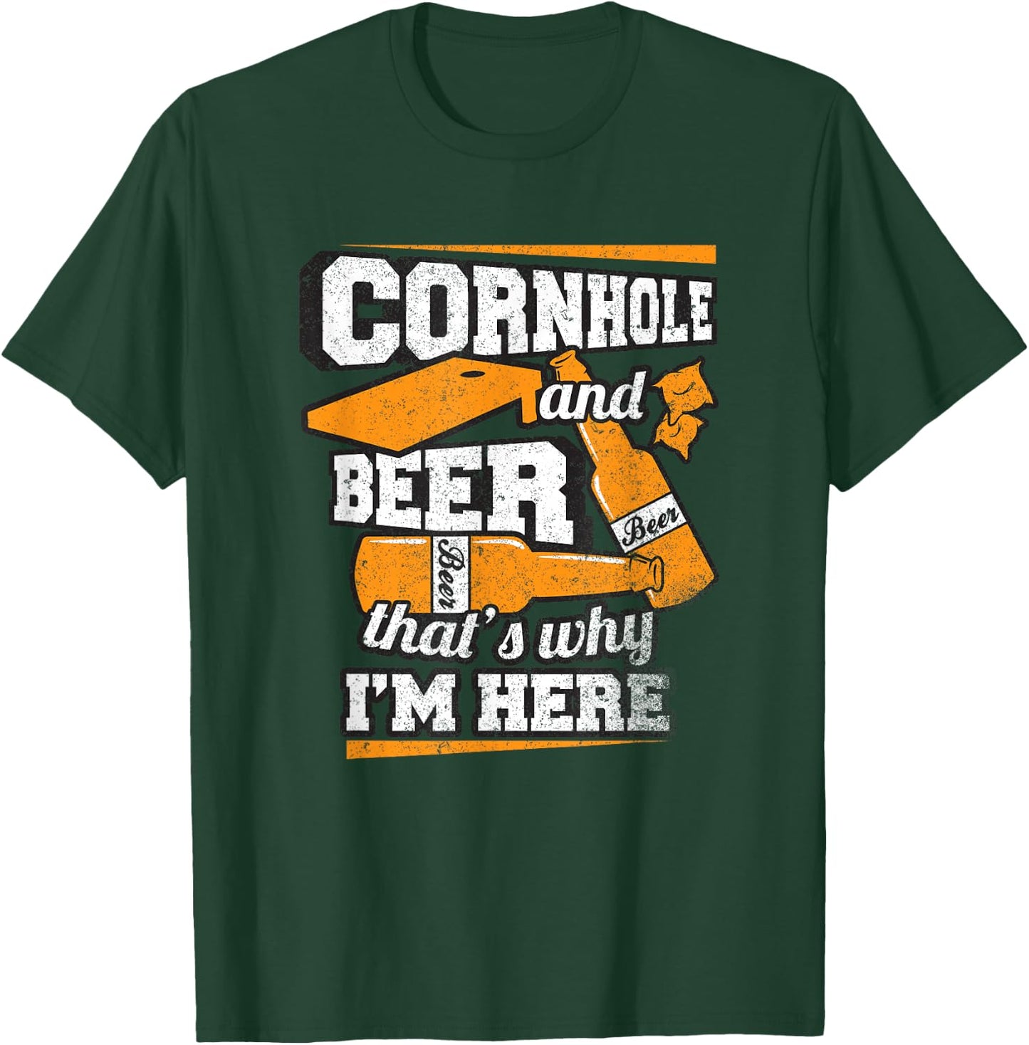 Cornhole and Beer That's Why I'm Here Funny Cornhole T-Shirt - T-Shirt | Forest