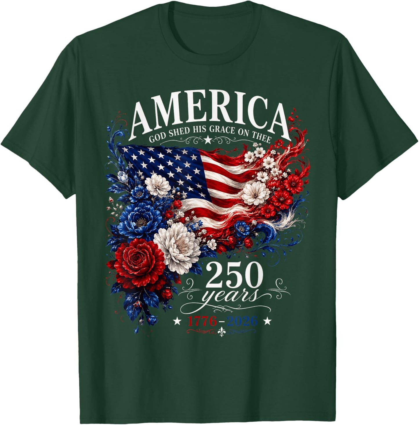 America Flag Floral 250 Years 4th July Girl T-Shirt - T-Shirt | Forest