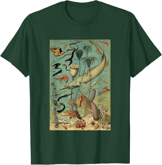 Vintage Inspired Ocean Sealife Chart T-Shirt - T-Shirt | Forest