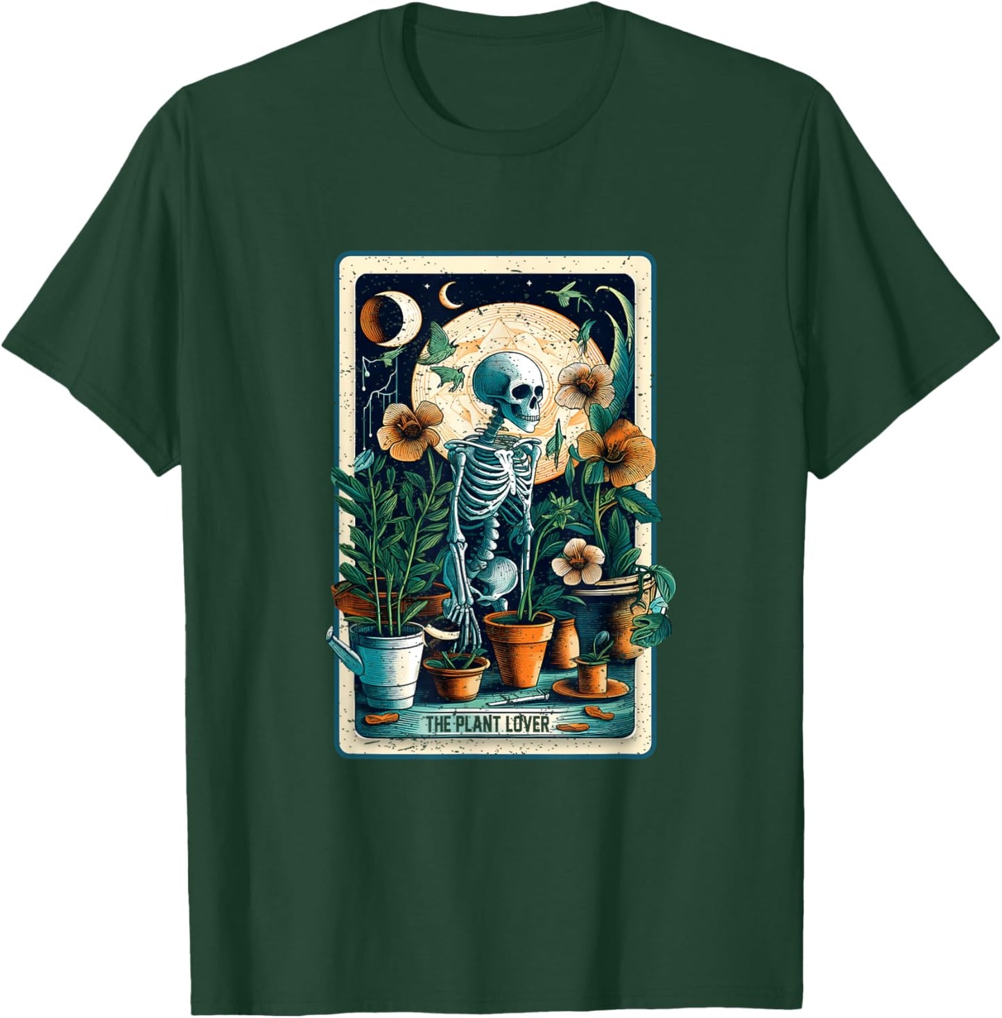 Plant Lover Gardener Tarot Card Halloween Skeleton Moon T-Shirt - T-Shirt | Forest