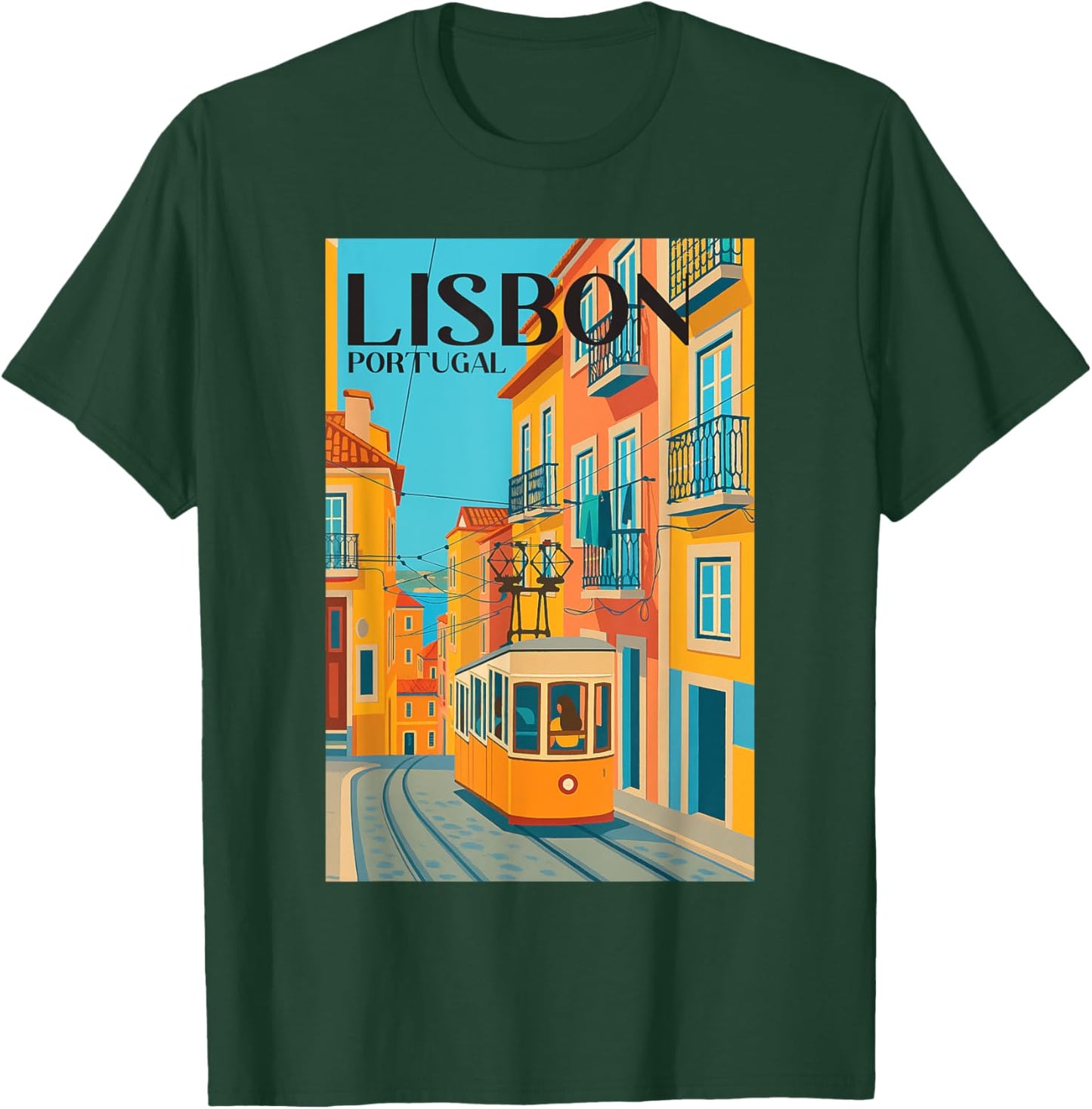 Lisbon Portugal Streetcar Retro Travel Art Vintage Europe T-Shirt - T-Shirt | Forest