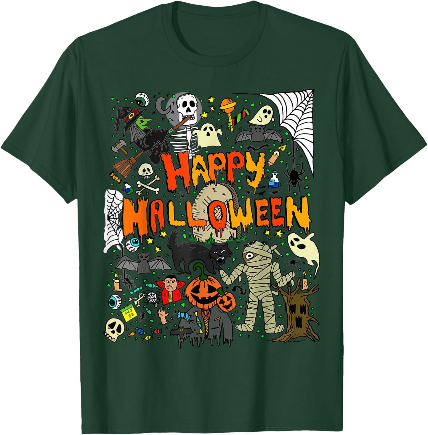 Happy Halloween Scary Retro Boys Girls Kids T-Shirt - T-Shirt | Forest