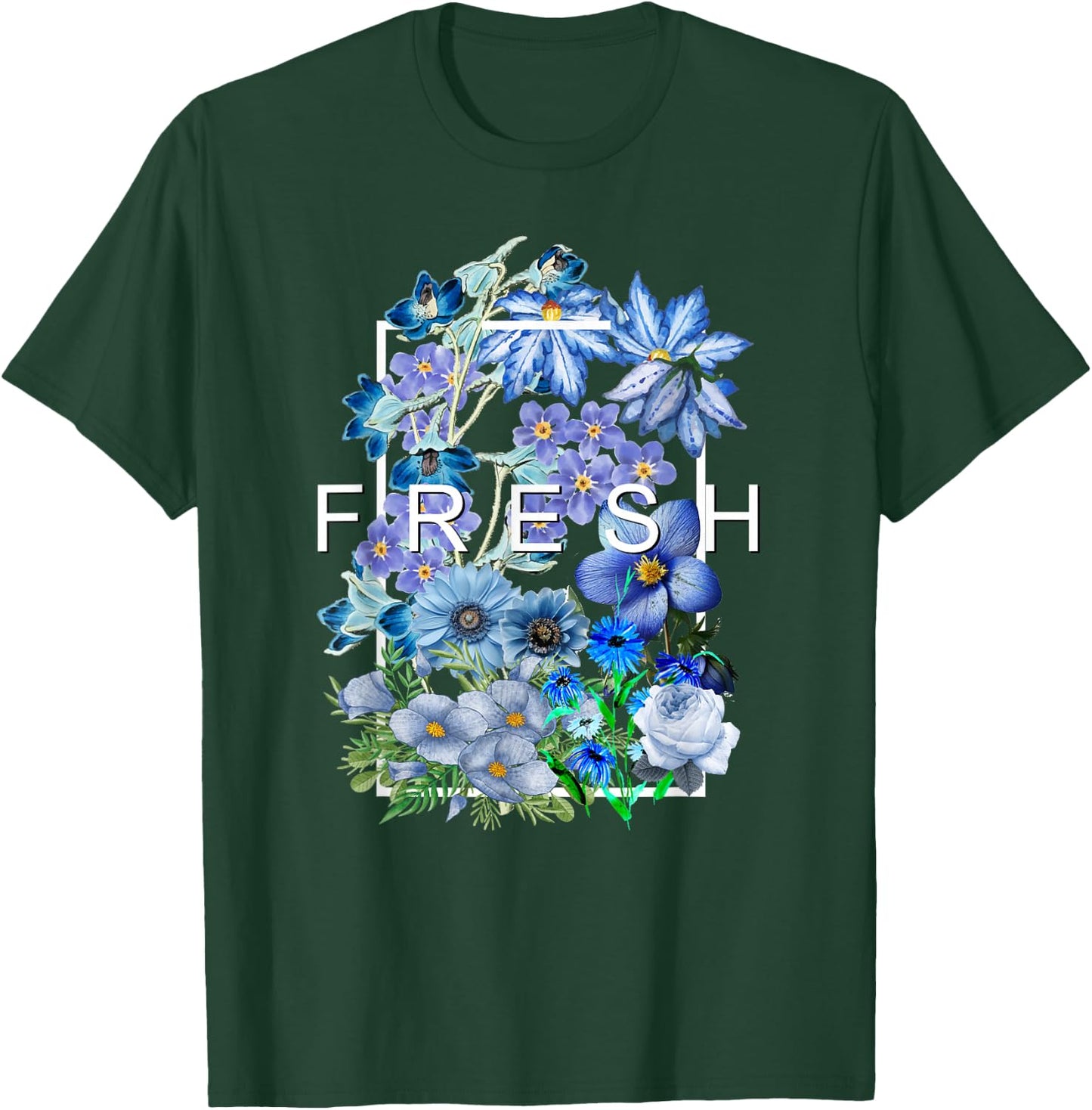 Blue Fresh Bloom Flowers Blue Color Graphic T-Shirt - T-Shirt | Forest