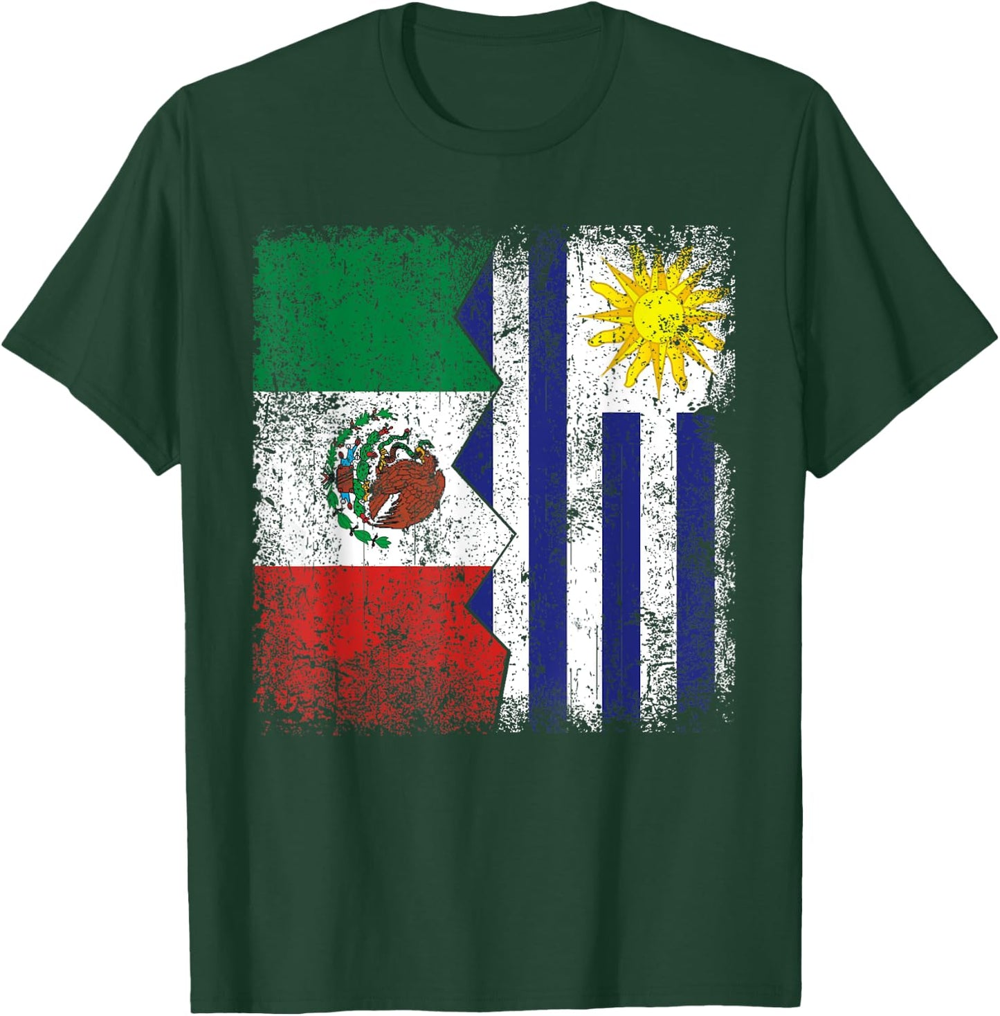 Uruguayan Roots | Half Mexican Flag | Mexico Uruguay Flags T-Shirt - T-Shirt | Forest
