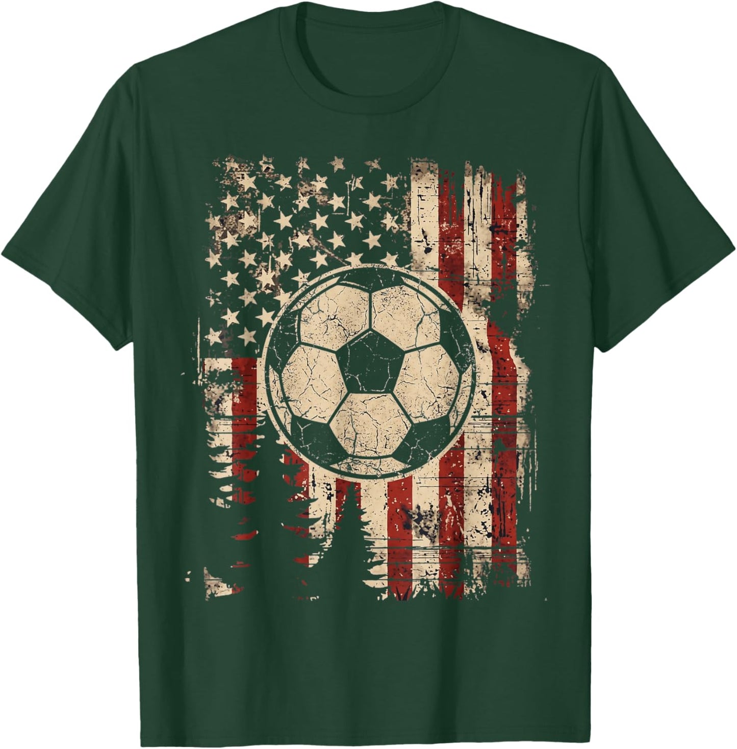 Vintage American Flag Soccer Ball Patriotic Football T-Shirt - T-Shirt | Forest