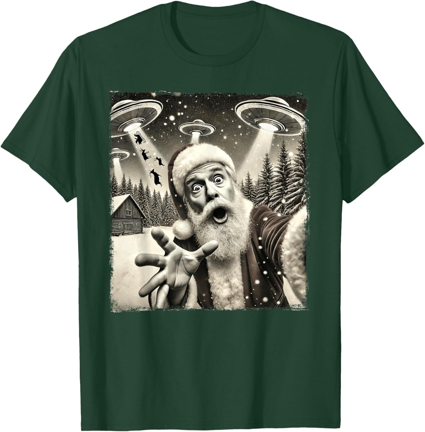 Funny Santa Claus UFO Abduction Christmas Sleigh Reindeer T-Shirt - T-Shirt | Forest