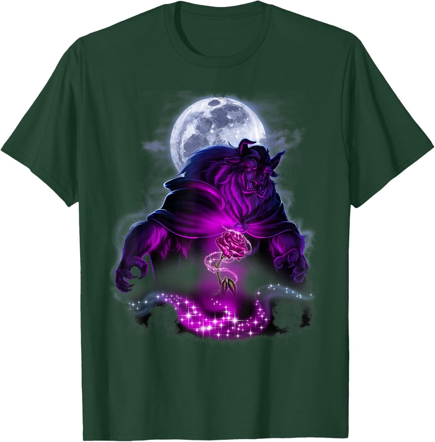 Disney Beauty & The Beast Moon Rose Airbrush Art T-Shirt - T-Shirt | Forest