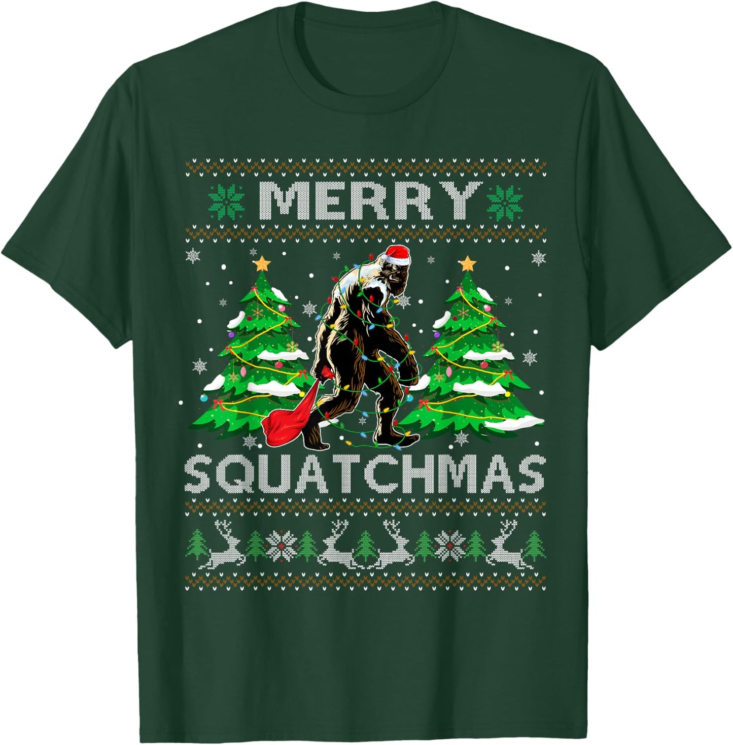 Merry Squatchmas Santa Bigfoot Sasquatch Ugly Xmas Sweater T-Shirt - T-Shirt | Forest