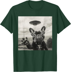 Funny French Bulldog Selfie Alien UFO Graphic Gift Men Women T-Shirt - T-Shirt | Forest