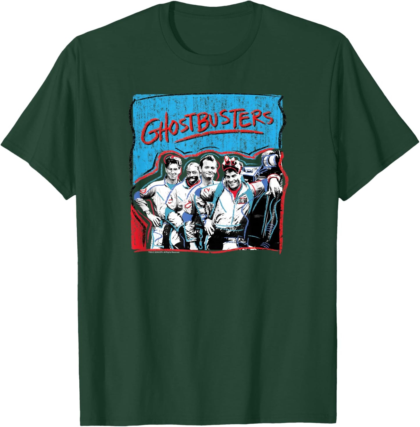 Ghostbusters Graffiti Blue & Red Cast Photo Retro Movie T-Shirt - T-Shirt | Forest