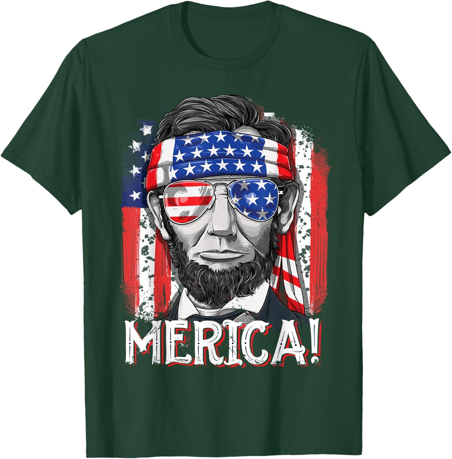 Lincoln 4th of July Merica Abe Boys Men Women American Flag T-Shirt - T-Shirt | Forest