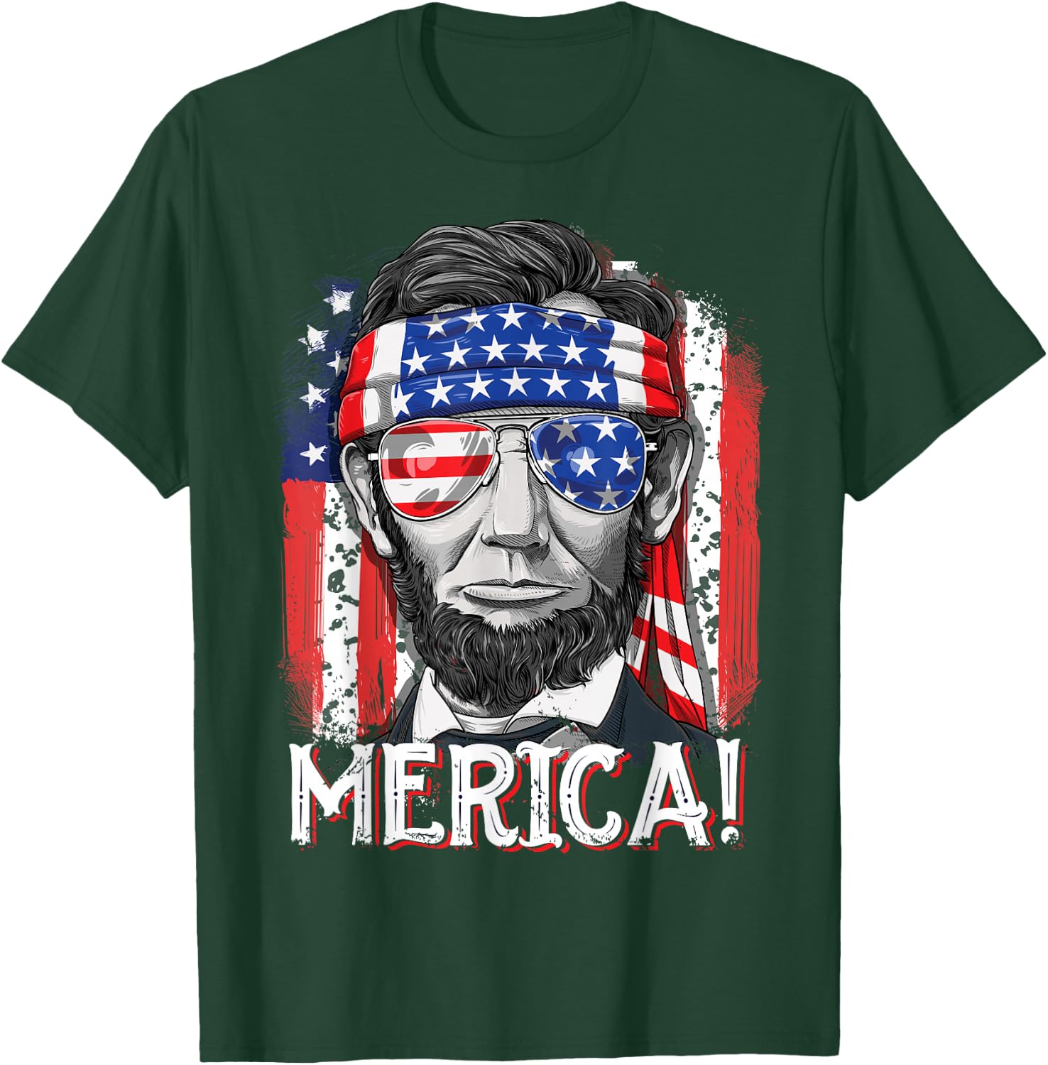 Lincoln 4th of July Merica Abe Boys Men Women American Flag T-Shirt - T-Shirt | Forest