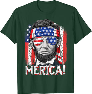 Lincoln 4th of July Merica Abe Boys Men Women American Flag T-Shirt - T-Shirt | Forest